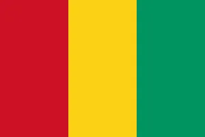 Drapeau Guin&eacute;e avec bandes verticales rouge, jaune, verte.